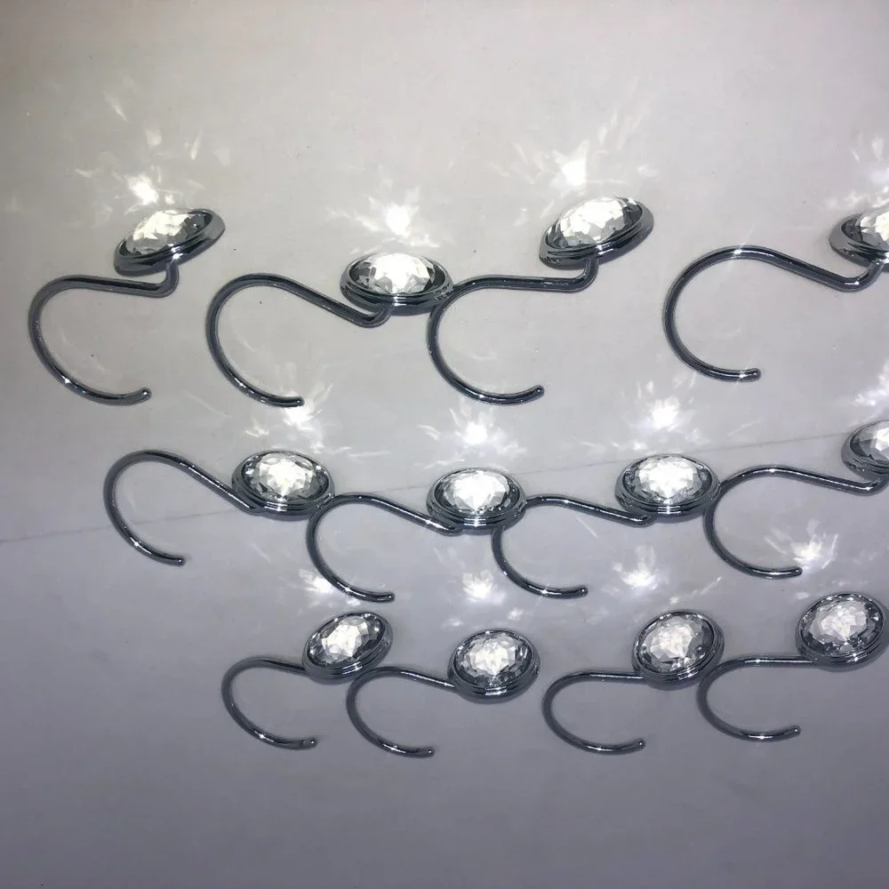 Clear‎ Jewel on Silver-tone 12PC Shower Hook Set